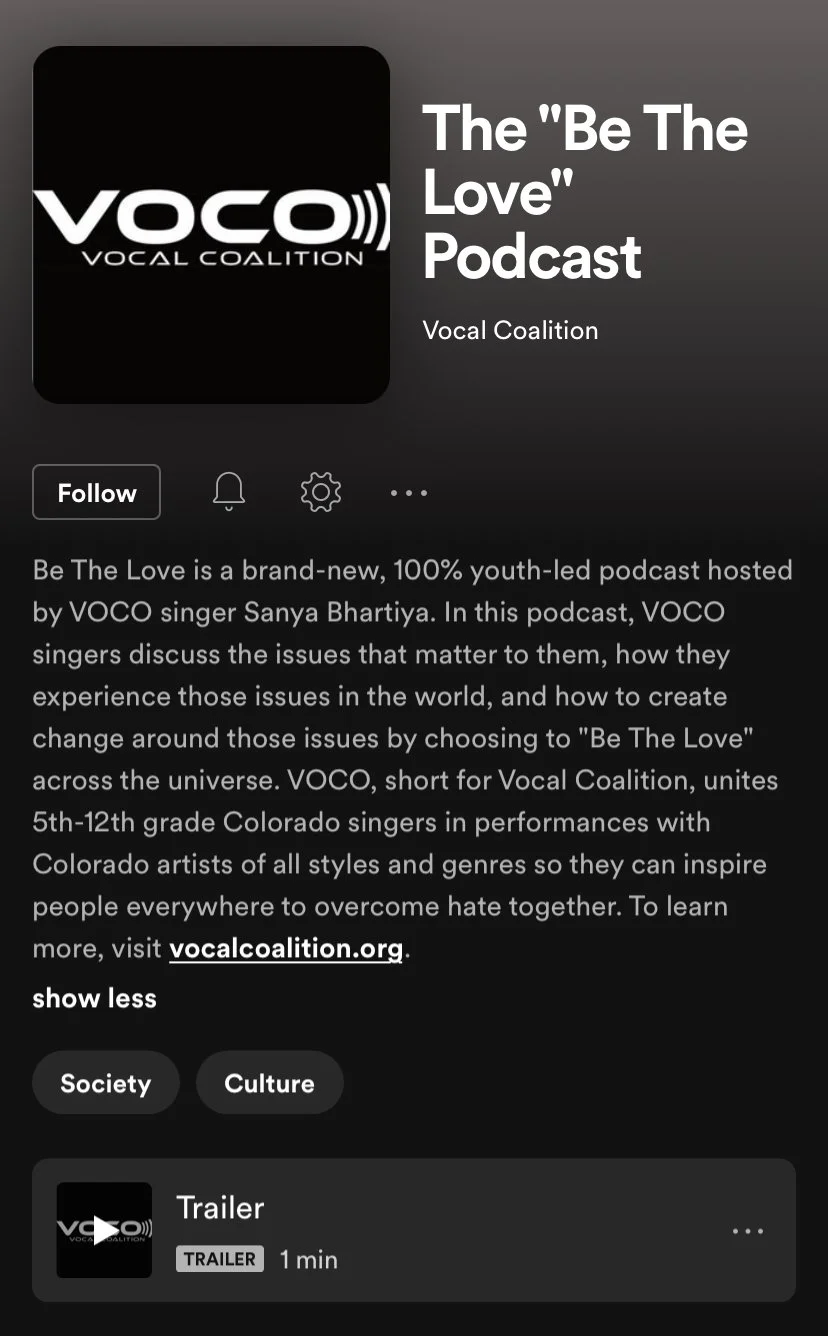 a screenshot of VOCO's Be The Love podcast homepage on the Apple podcast app