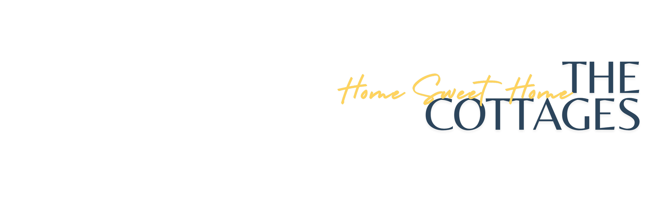 Graphic with black background and text that says 'The Cottage' in large blue letters, 'Home Sweet Home' in yellow script overlaying it.