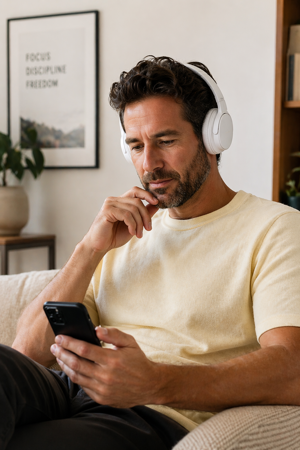 A man listening to The Divorce Crash Course to help him with coparenting and to save money on his divorce