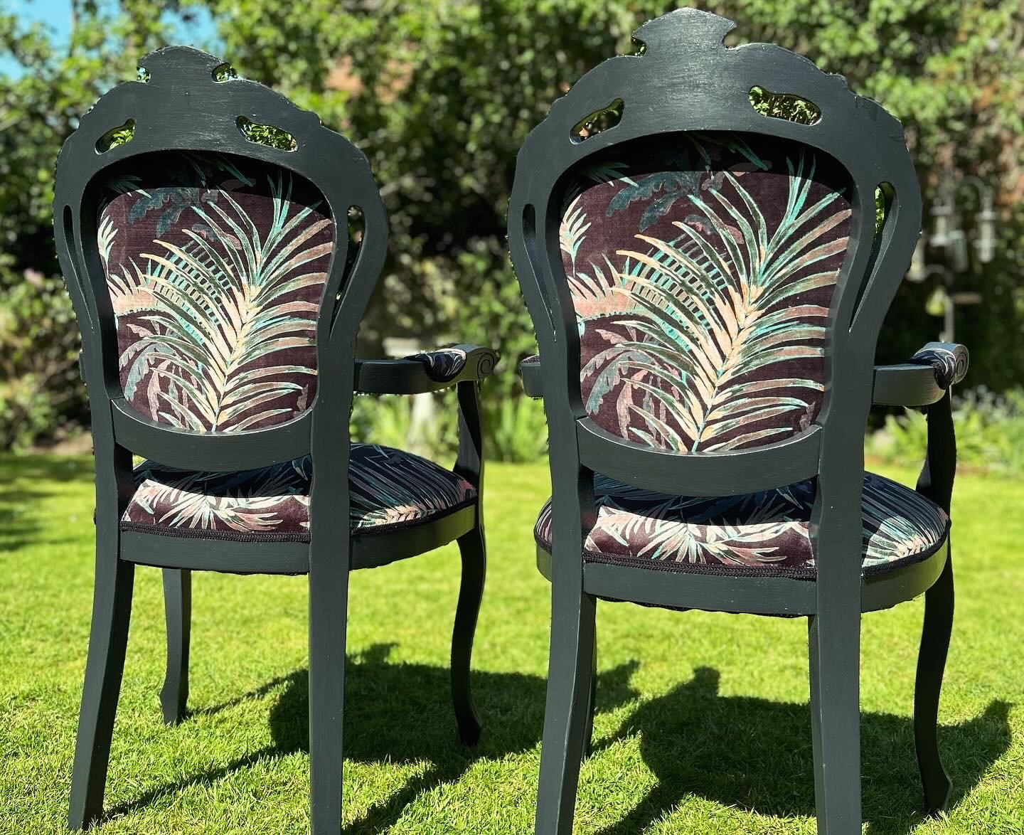 Two Louis style chairs painted and upholstered in Arley House fabric