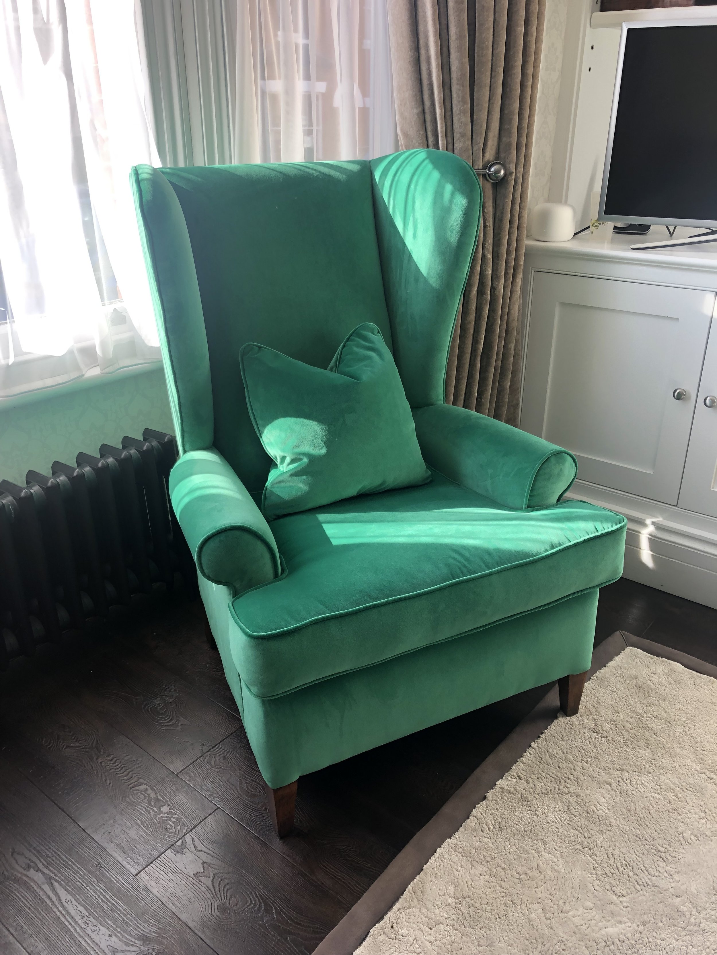 Green velvet wingback