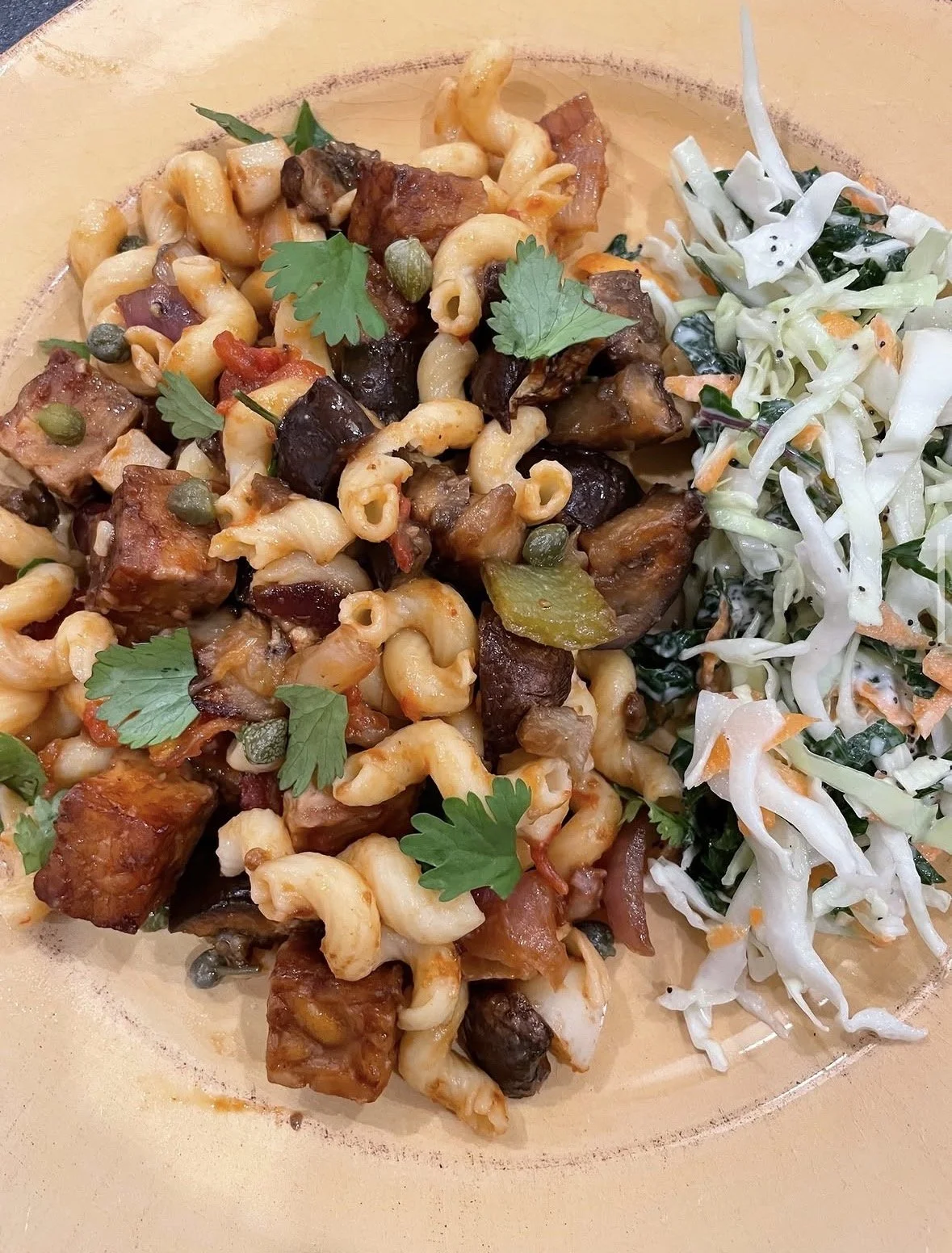Baked Tempeh and Eggplant Puttanesca