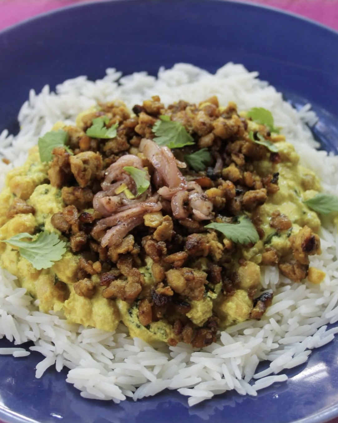 Curry Tempeh Creamy Coconut Chickpea Bowl