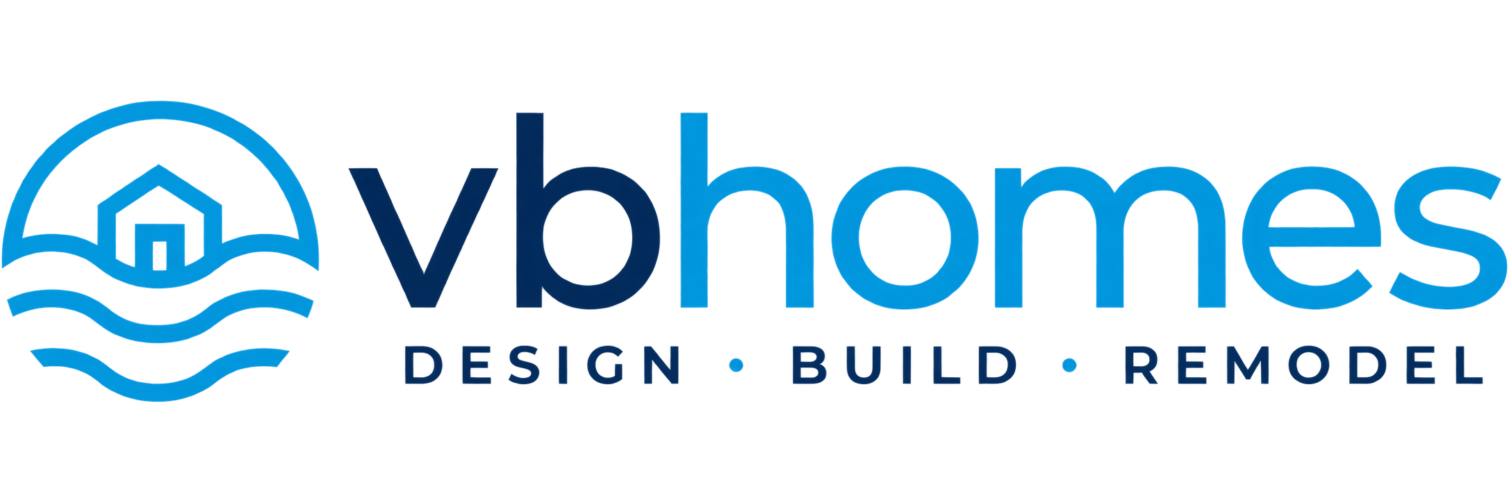 Vhomes Design Build Remodel logo with a house and wave icon