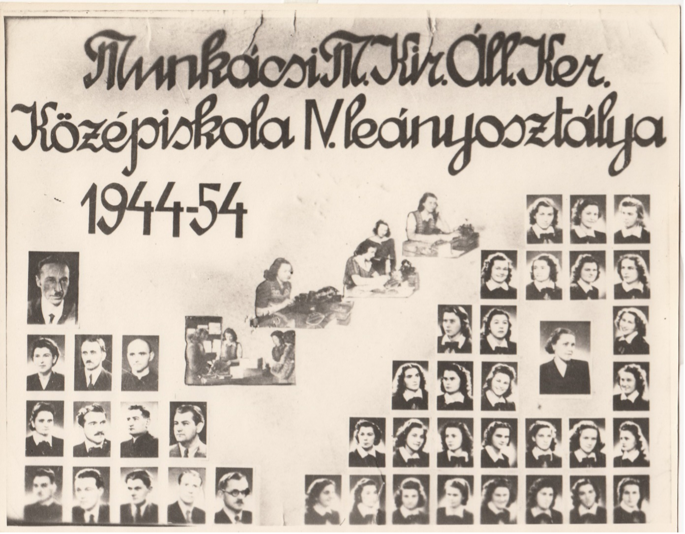 Graduating class of the Royal Hungarian Business Academy. Manci and Frici are both in the second from the bottom row. Manci is second in from the right and Frici is on her left.