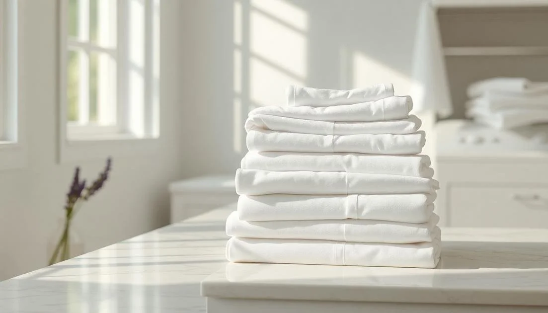 white bed linens freshly folded