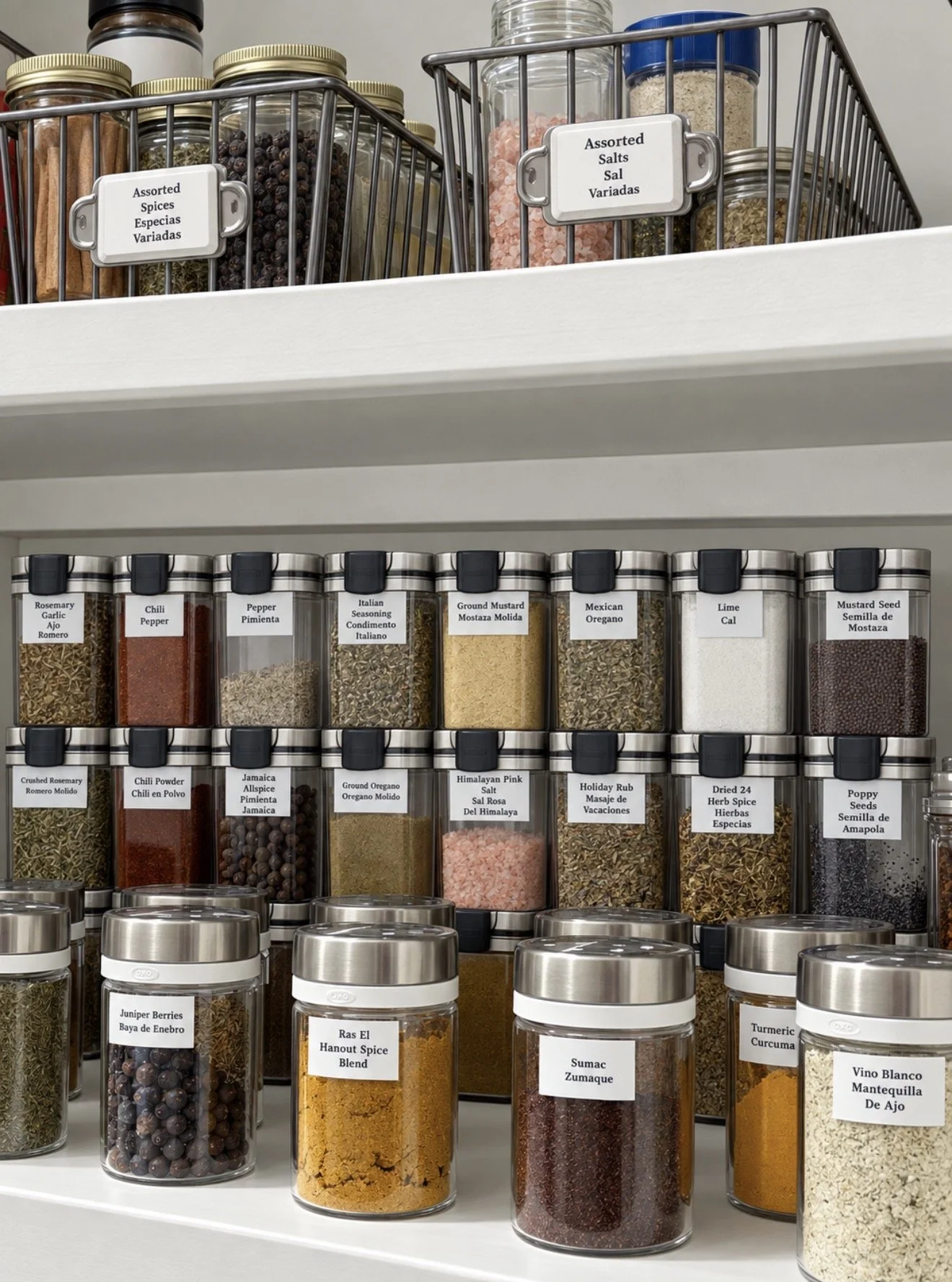 alphabetically organized spice cabinet in a Bellaire pantry