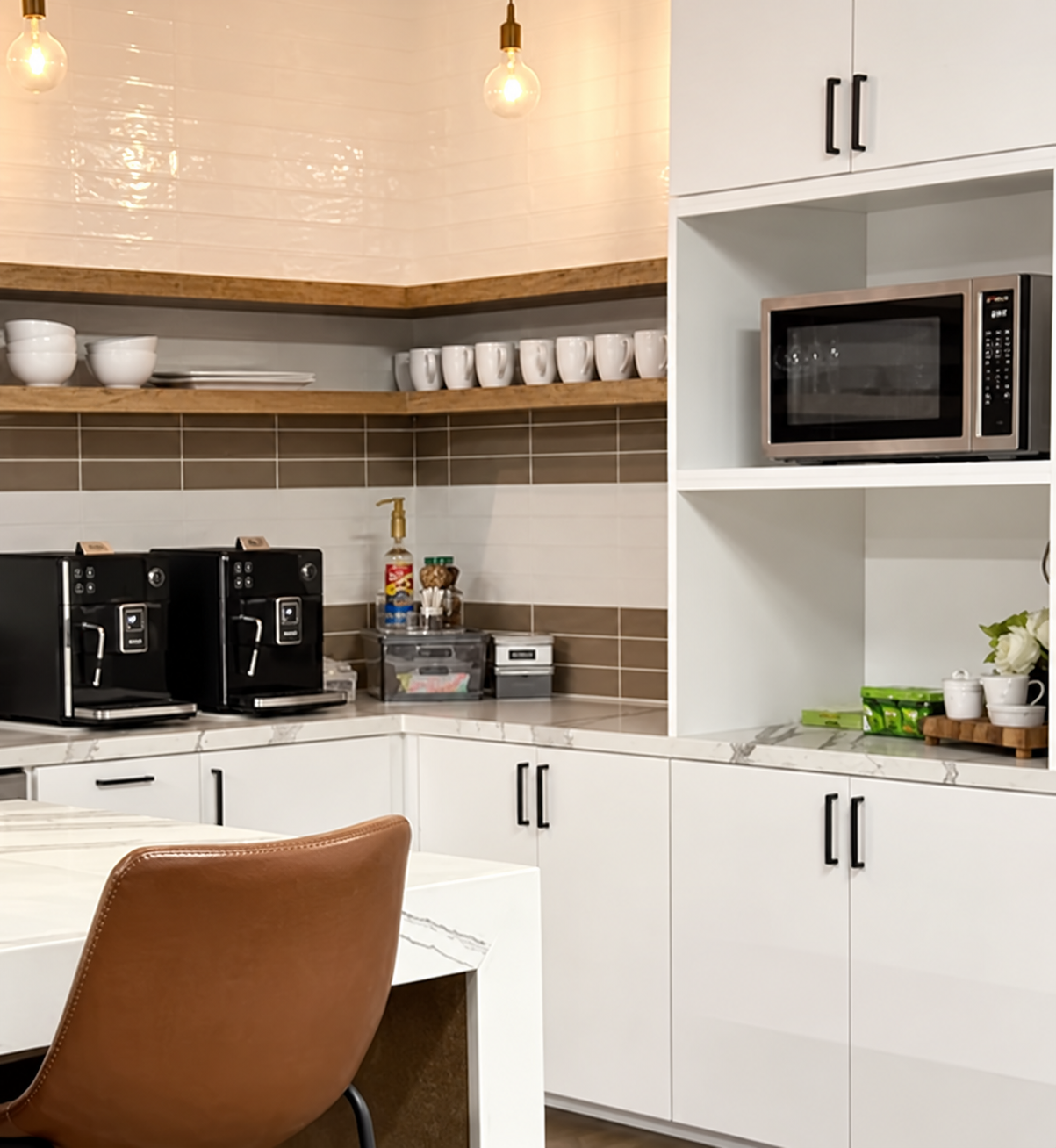 corporate coffee station and lunch room organized by Luxury Pro Organizer in Houston