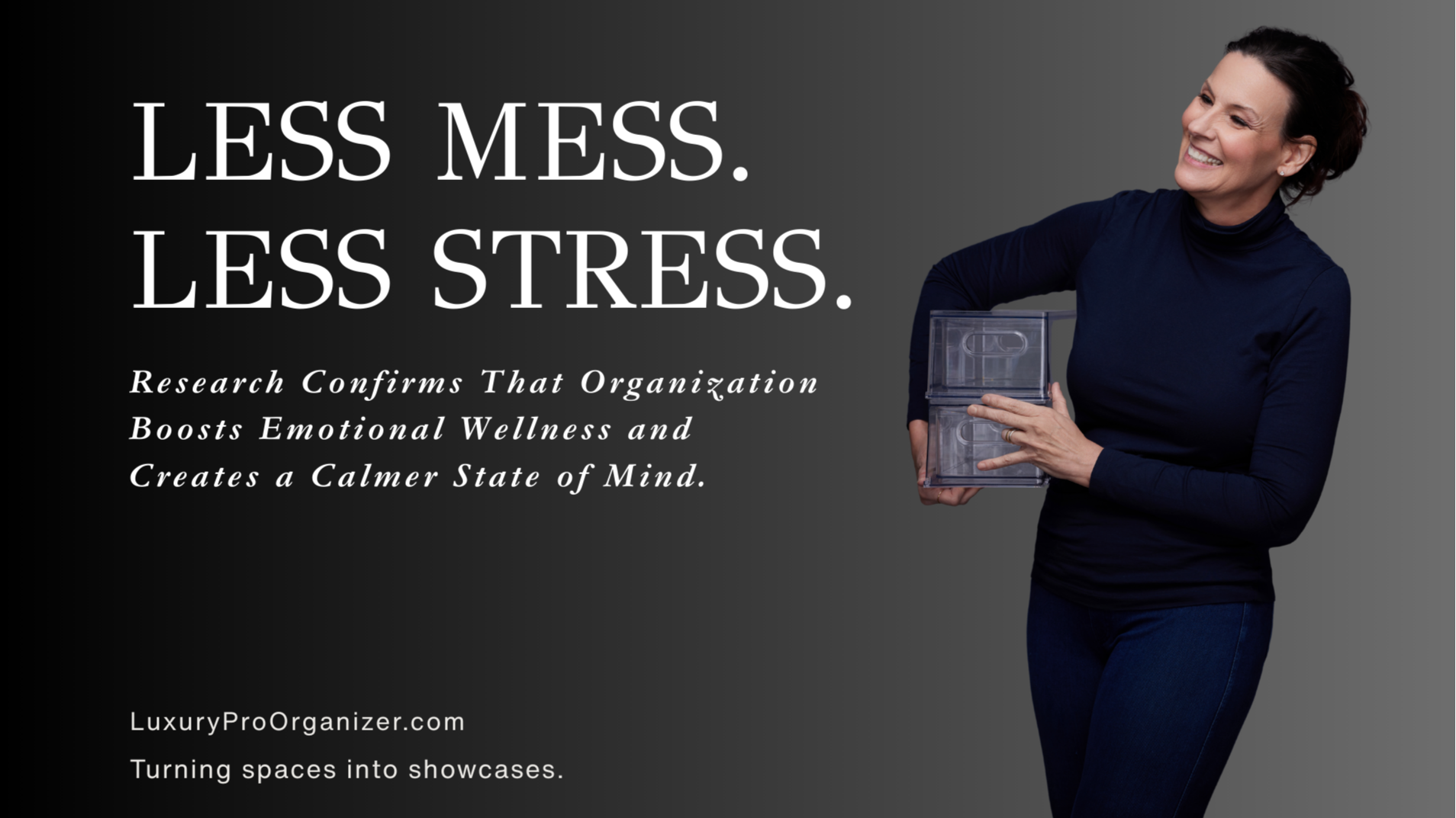 Carol Appelbaum of Luxury Pro Organizer in Houston, TX carrying clear drawer containers