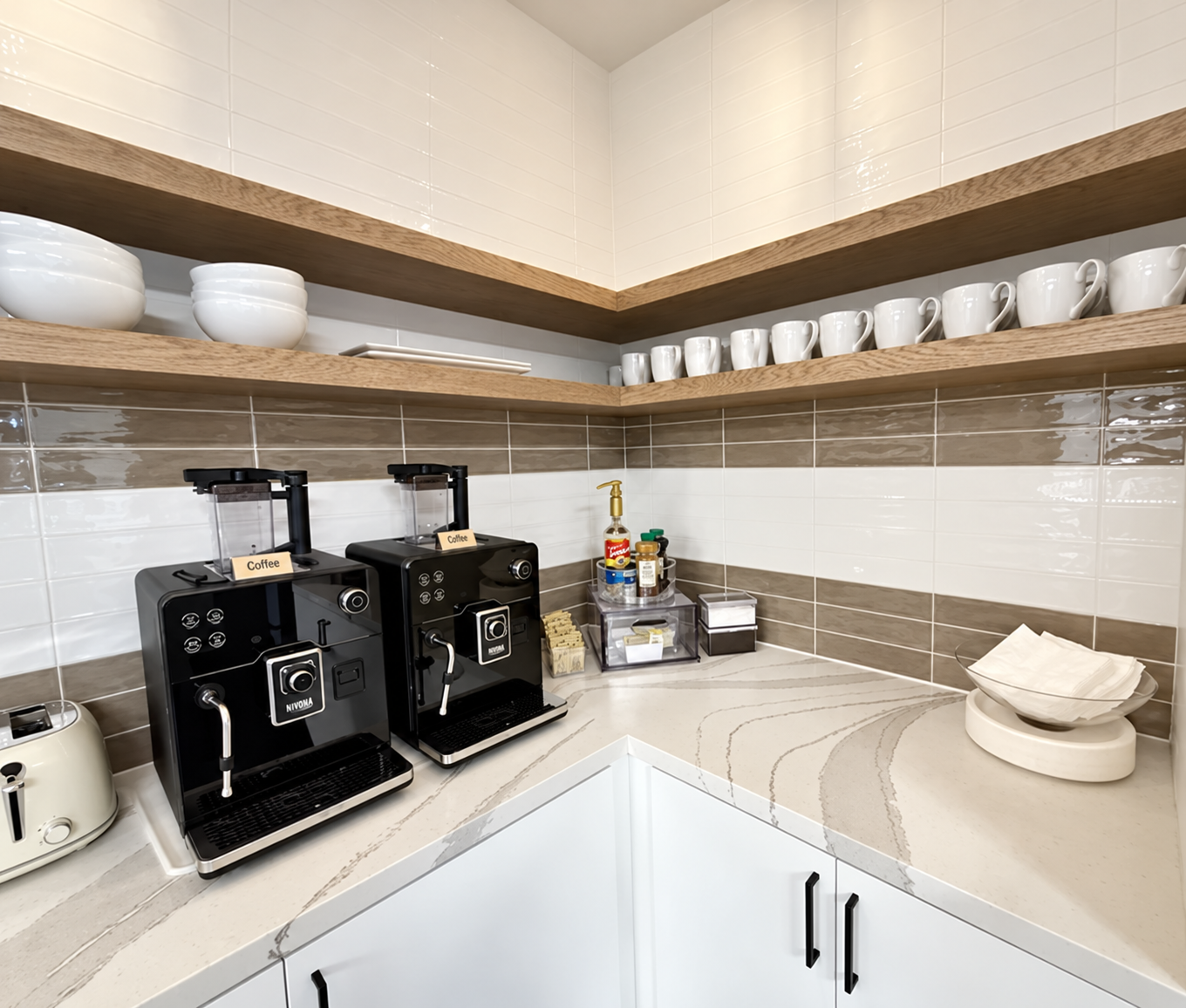 Galleria, Houston, organized and styled corporate coffee station by Luxury Pro Organizer