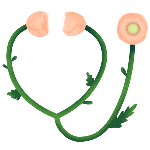 Close-up of a stethoscope with a heart-shaped chest piece and orange ear tips.