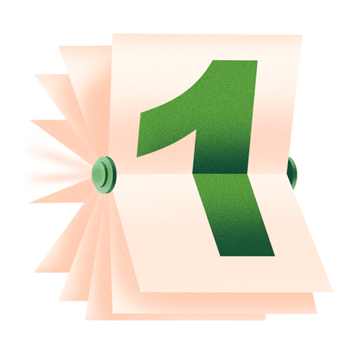 Green number 1 with pink tickets or papers behind it