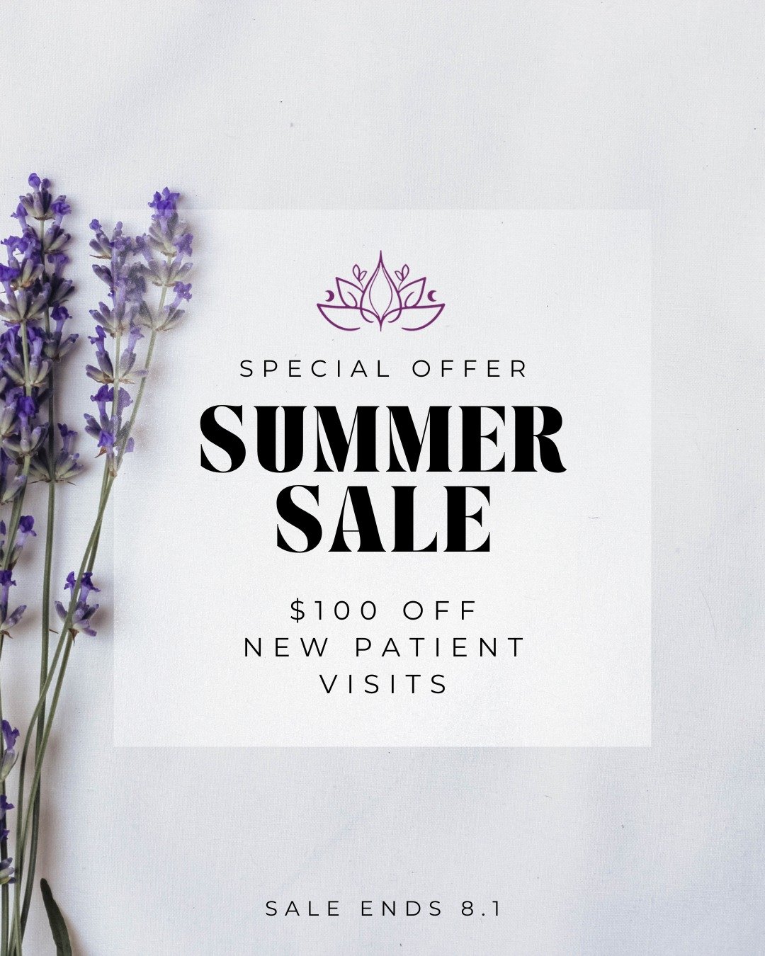 🌷 Summer Sale 🌷

Ready to feel your best this season? We're offering $100 OFF your new patient visit - for a limited time only! 🌟

Includes:
✅ Consultation
✅ Exam
✅ Report of Findings
✅ First Adjustment

Don't wait - your spine (and summer) will t