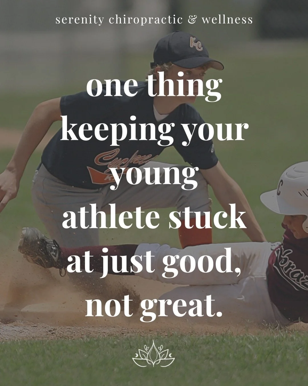 Your kid's already good...but what if they could be great? 🌟

Most athletes rain their body. Few train the system that controls it - the nervous system.

At Serenity Chiropractic and Wellness, we help young athletes level up with:
⚡️ Faster reaction