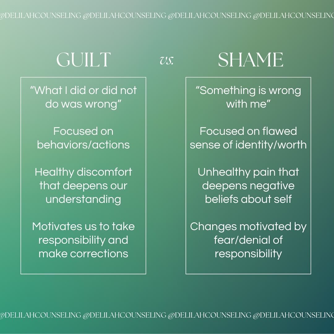 &ldquo;Guilt and shame are often thought to be similar, but there are some important distinctions between the two. Check out this list to understand the difference between feeling guilty and feeling ashamed. Guilt can be temporary and can be resolved