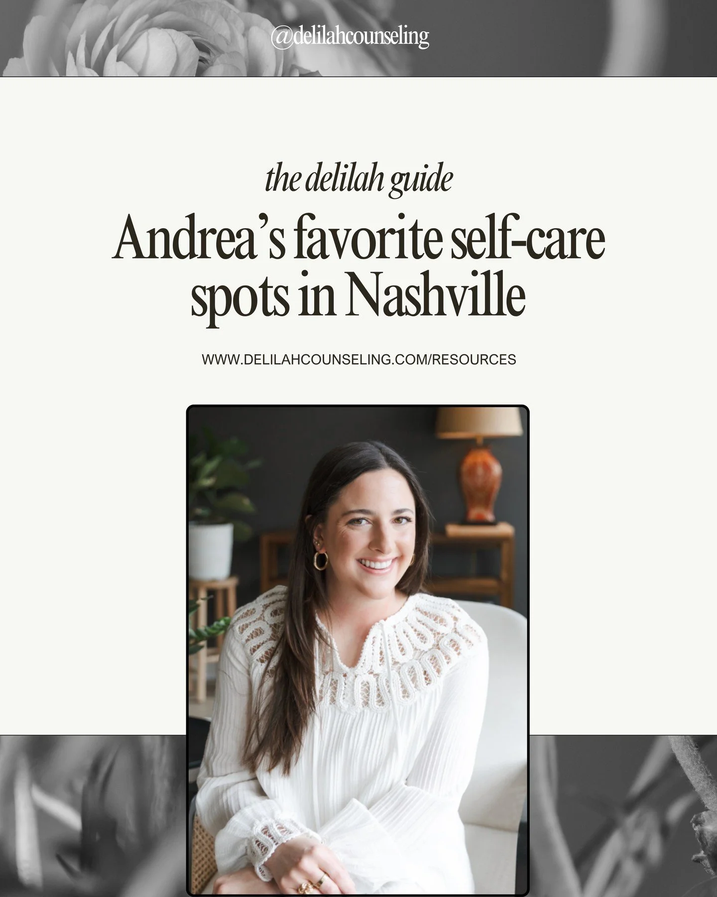 Andrea is sharing some of her favorite Nashville spots for rest, reflection, and a little nervous system reset on the delilah guide ✨
Each of our delilah therapists has curated a list of go-to spots, products, and ideas for cultivating community, enh
