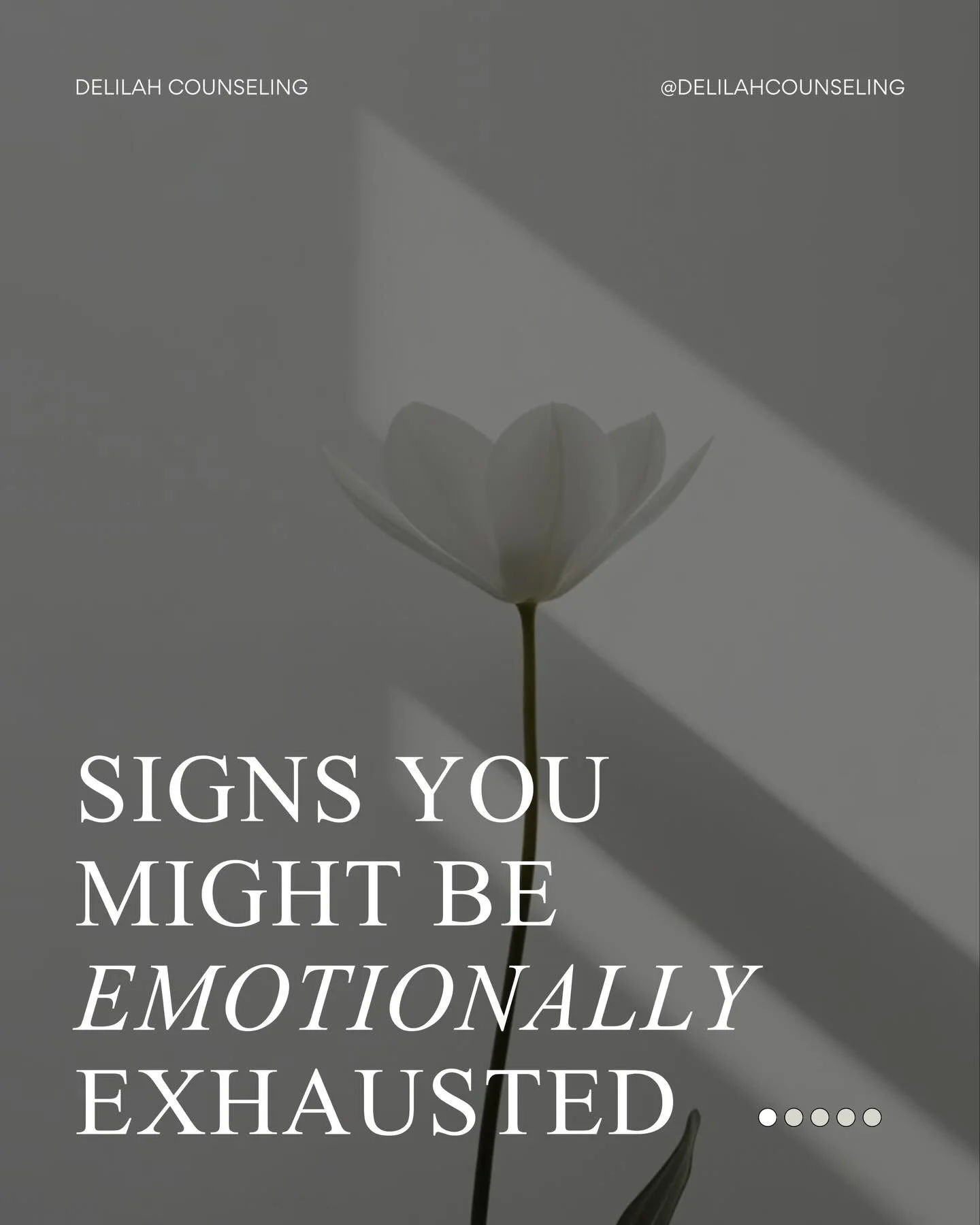 Feeling emotionally exhausted? 

😔 Signs like irritability, sleepless nights, constant worry, avoidance, or feeling disconnected are your mind and body&rsquo;s way of signaling that you need support. 

At Delilah Counseling, we help women and girls 