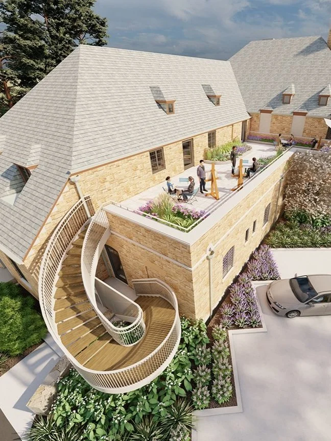 roof deck and exterior stair rendering