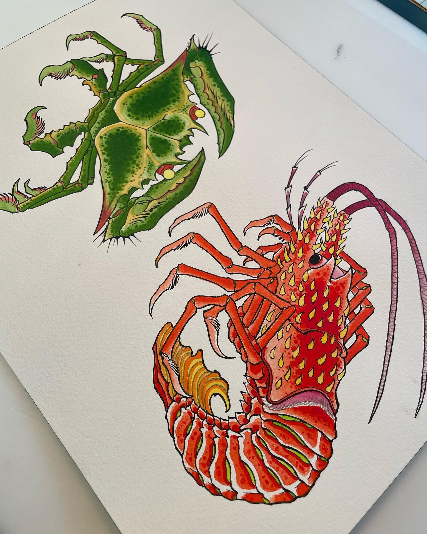 Crustaceans 🦀🦞 Hokusai study knocking the dust off the paint brushes. Available to be tattooed

🎲🍒@hotlinetattoo🍒🎲
***************************