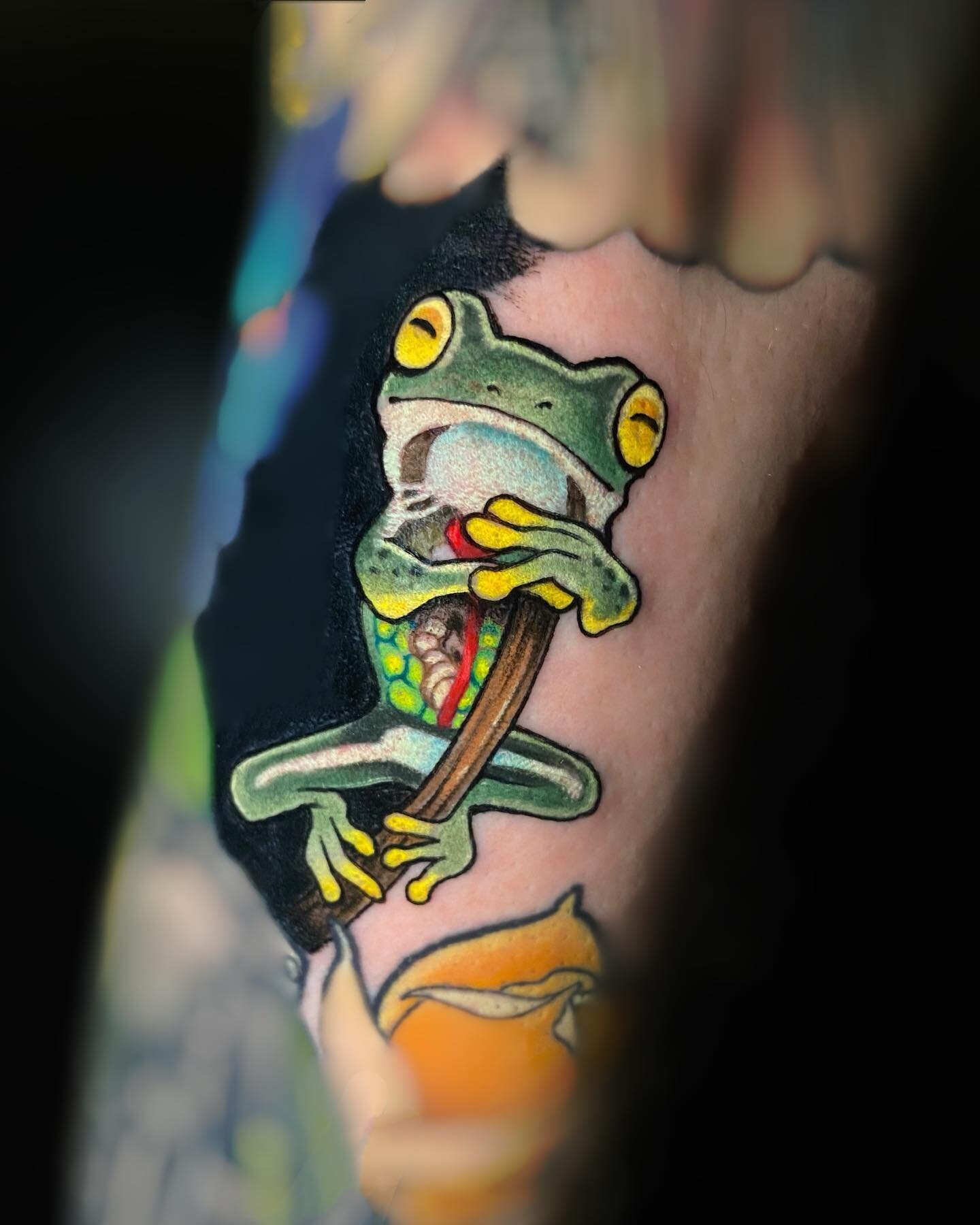 Little glass frog filler, adding more little fellas this week 🐸

#frog #frogtattoo #tattoo #tattooshop