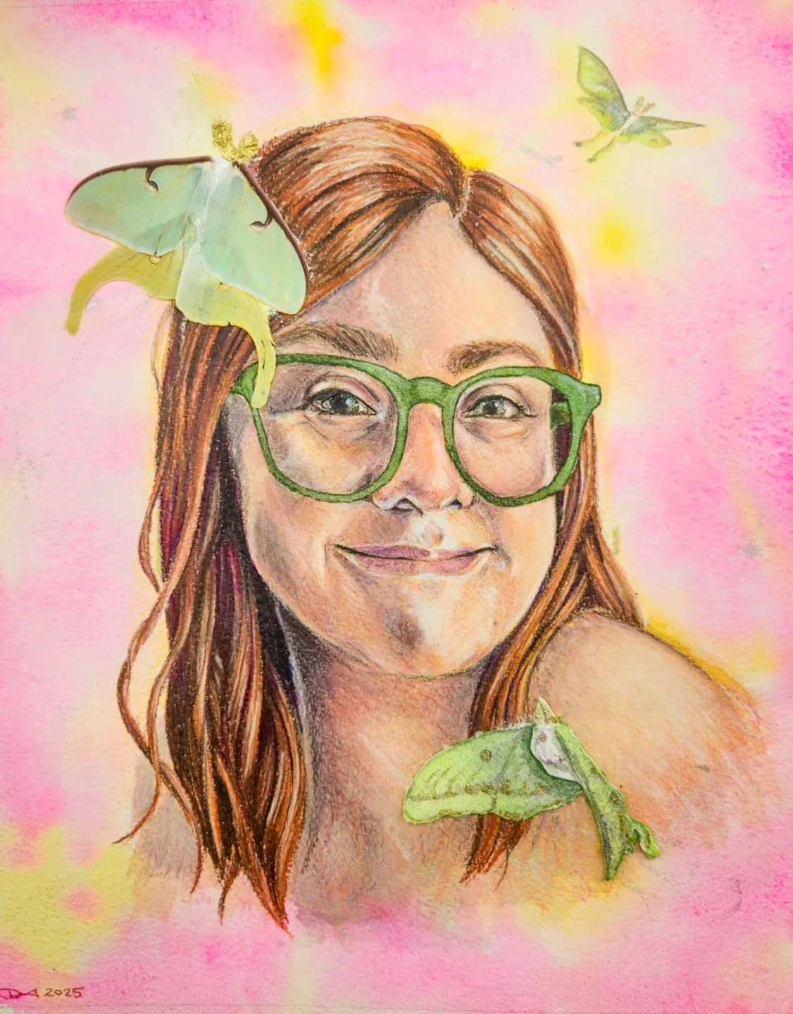 A portrait for my dear friend Laurel for her birthday. 
#Watercolor, #colorpencil, #graphite, and #moth wings found in my back yard. Video coming soon.
#lunamoth #mixedmedia
@danielsmithartistsmaterials @skrim_watercolors