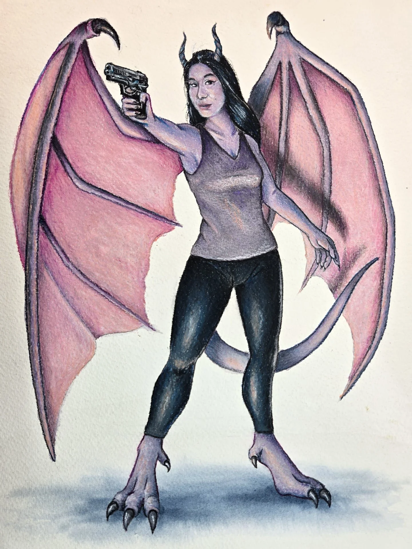 Wildly overdue, here is the Tiny Purple Demon.

@danielsmithartistsmaterials watercolor and @prismacolor color pencils on @archespapers heavy duty watercolor paper.

She's finally packed up and headed to her person. ❤️

#pewpewlife #tpd #purple #demo