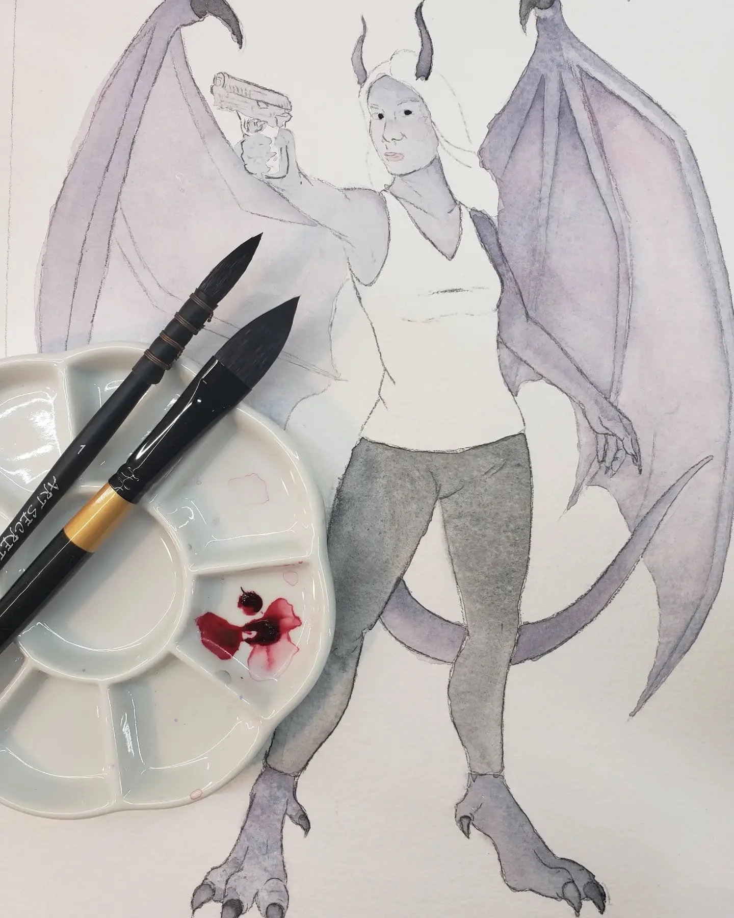 Catch me on Twitch.tv/dreamertheresa lately!

#art #artcommission #gargoyle #demon #pewpew #watercolor #characterart