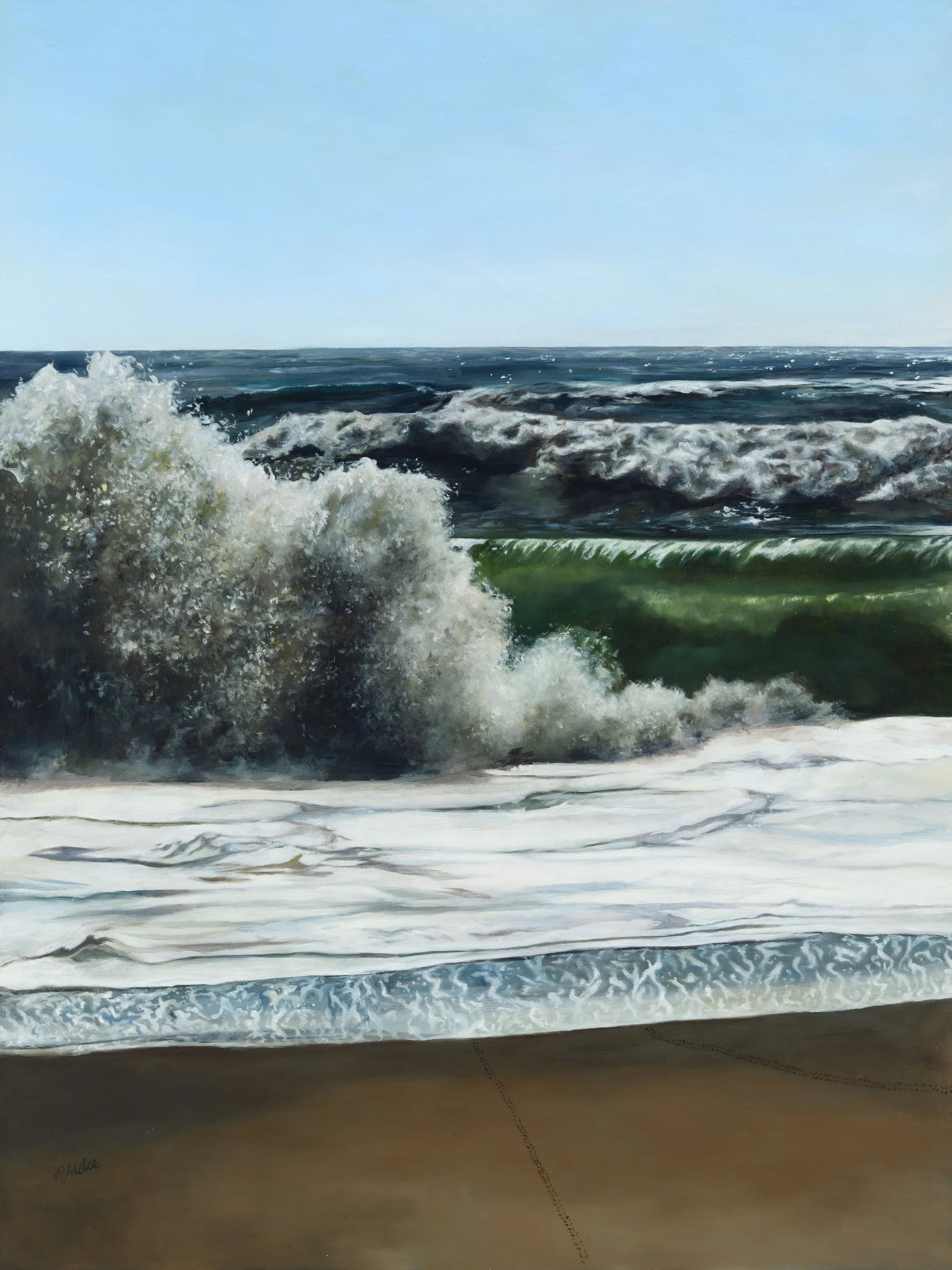 Crab Tracks in the Sand (2026). Oil on Panel, 24"h x 18" w.