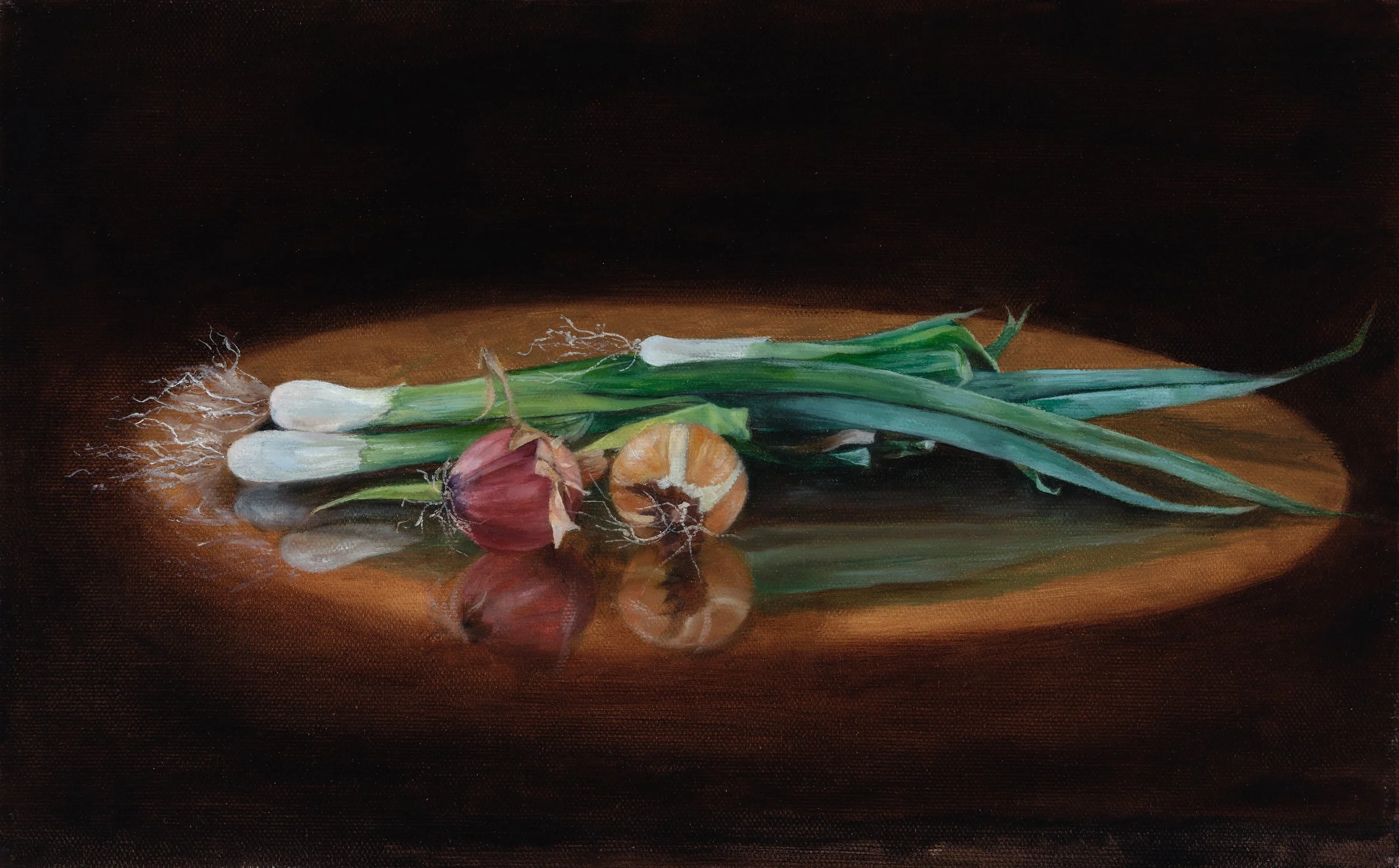 Church Garden Onions (2023). Oil on Panel.