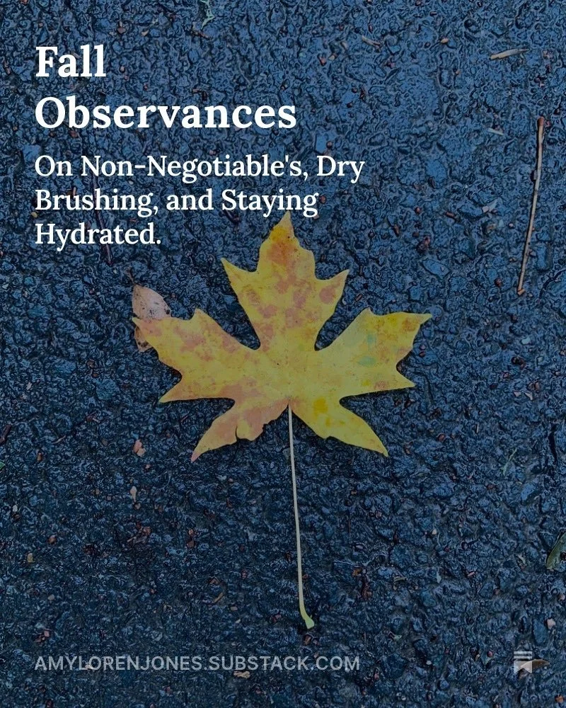 Approaching 55 conjuring up all the ways to take the best care. 

Trusting the inevitable changes in this transitional season. Check out my lastest substack post on claiming more time for the things that get you through.

Hints: Hydration, dry brushi