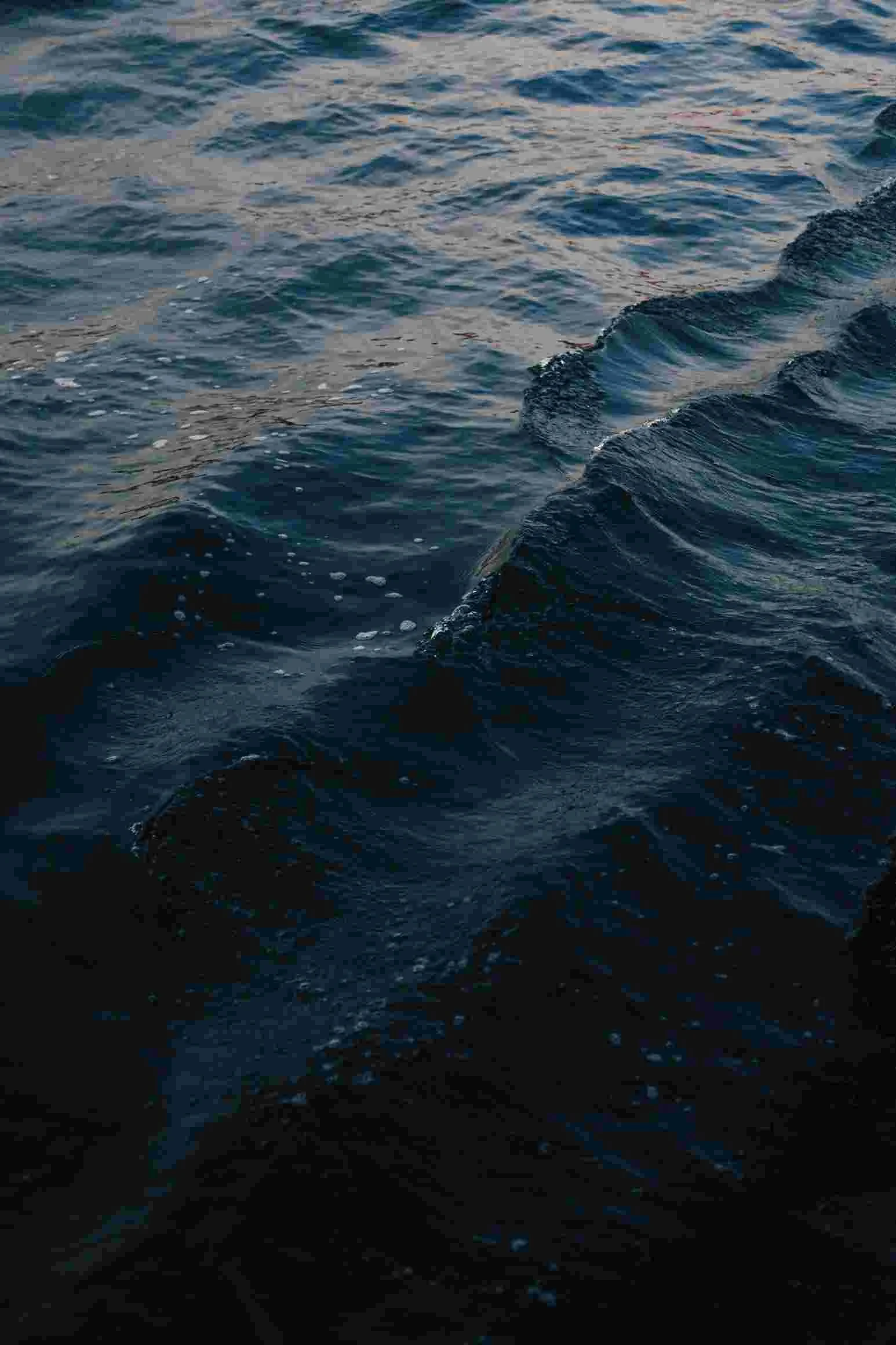 Close-up of ocean water with small waves and ripples.