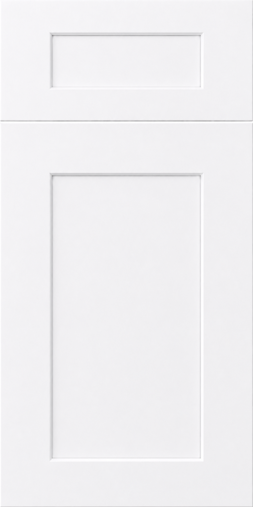 A white kitchen cabinet door with a recessed panel design.