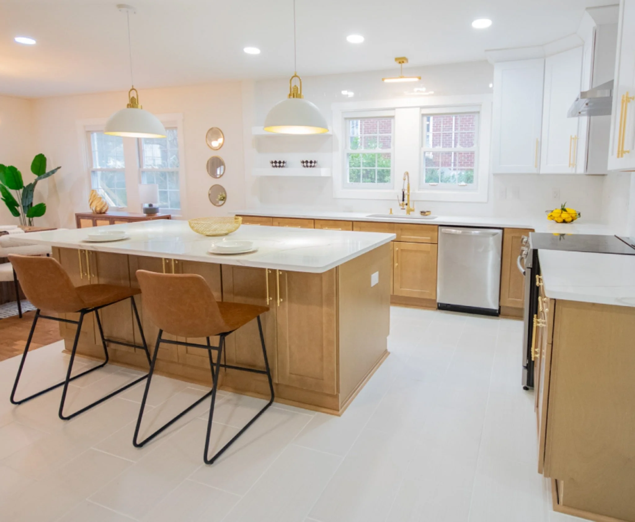 Honey wheat shaker with white countertop