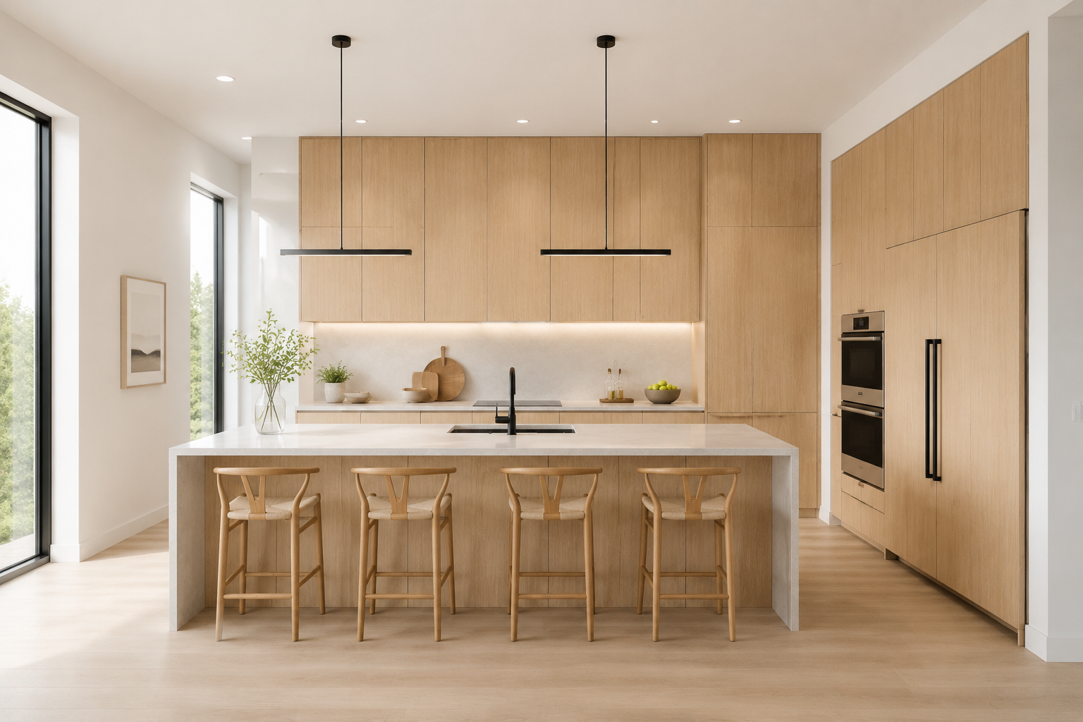 natural oak European frameless cabinets