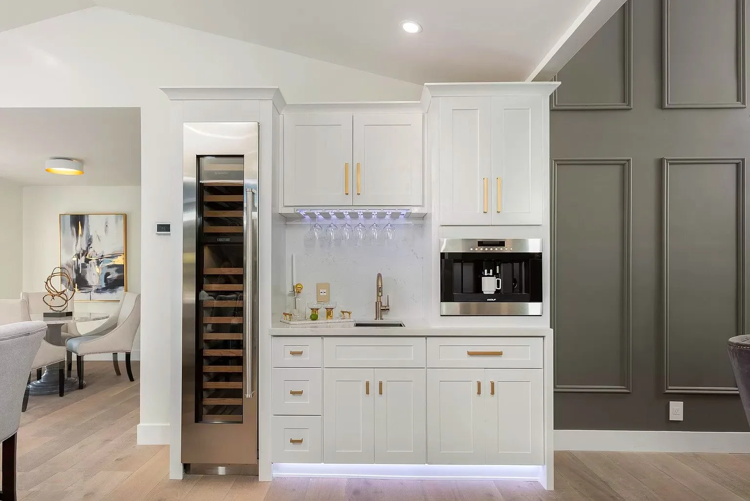 white cabinets wet bar wine area