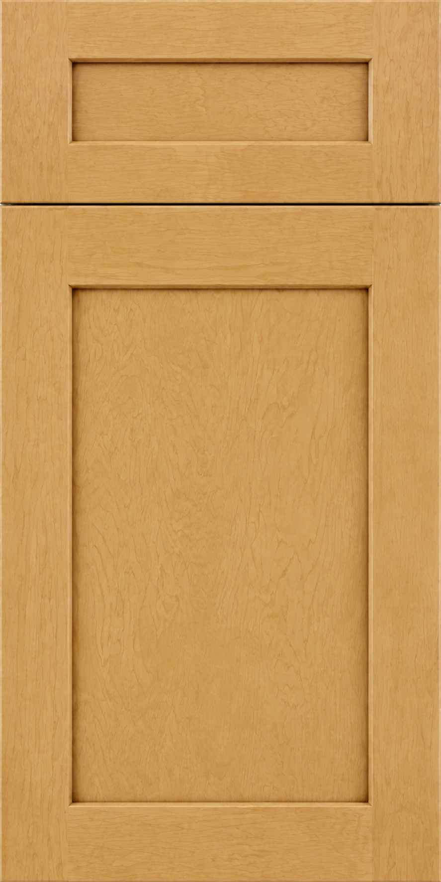 A close-up of a light-colored wooden cabinet door with a rectangular frame.