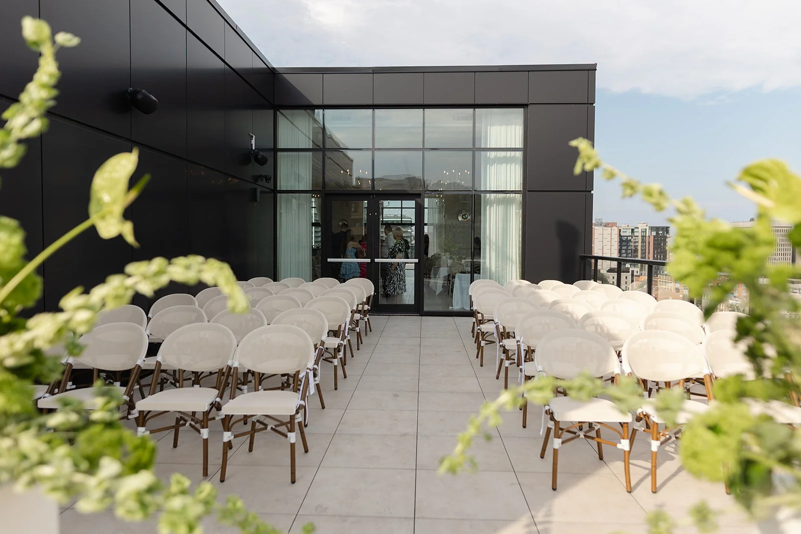 Wedding at Penthouse by Ciao Bella with downtown Hamilton ceremony setup