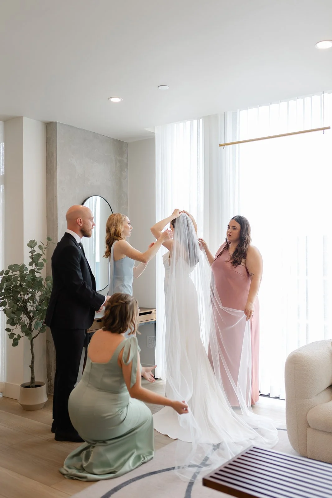Wedding at Penthouse by Ciao Bella with downtown Hamilton getting ready room