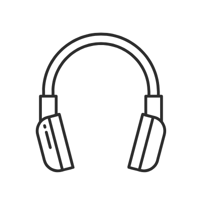 Line drawing of over-ear headphones.