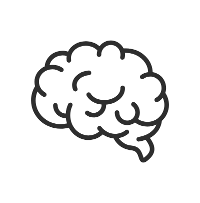 Simple black line drawing of a human brain on a white background.
