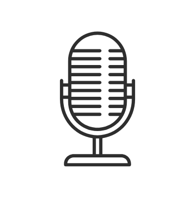 Icon of a classic microphone with a rounded grille and stand.
