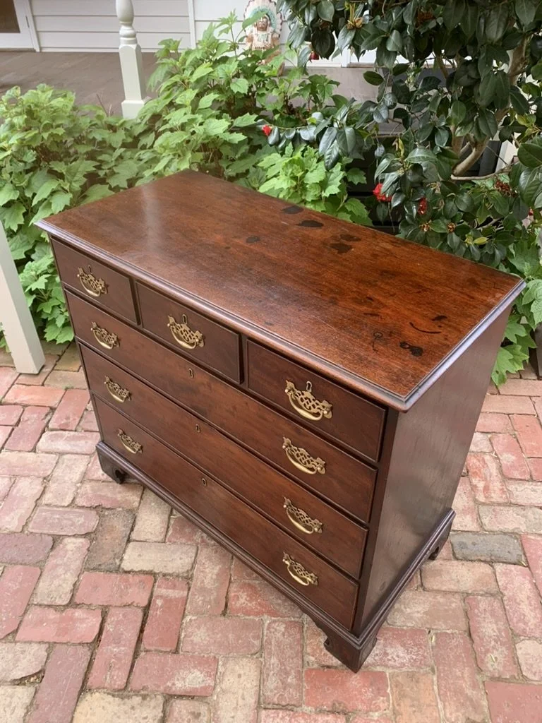Georgian mahogany chest of drawers C.1780-1800, antique George III chest with six drawers and brass pierced handles