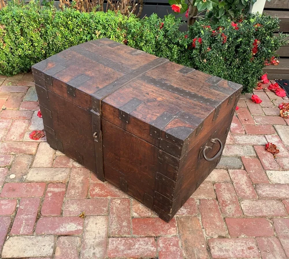 19th Century English Oak Iron-Bound Silver Chest - Antique Strongbox with Riveted Strapwork