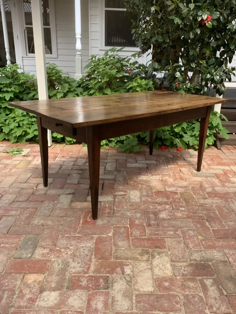 Antique French Provincial Farmhouse Table with Frieze Drawer C.1840-1880, Fruitwood Country Kitchen Table