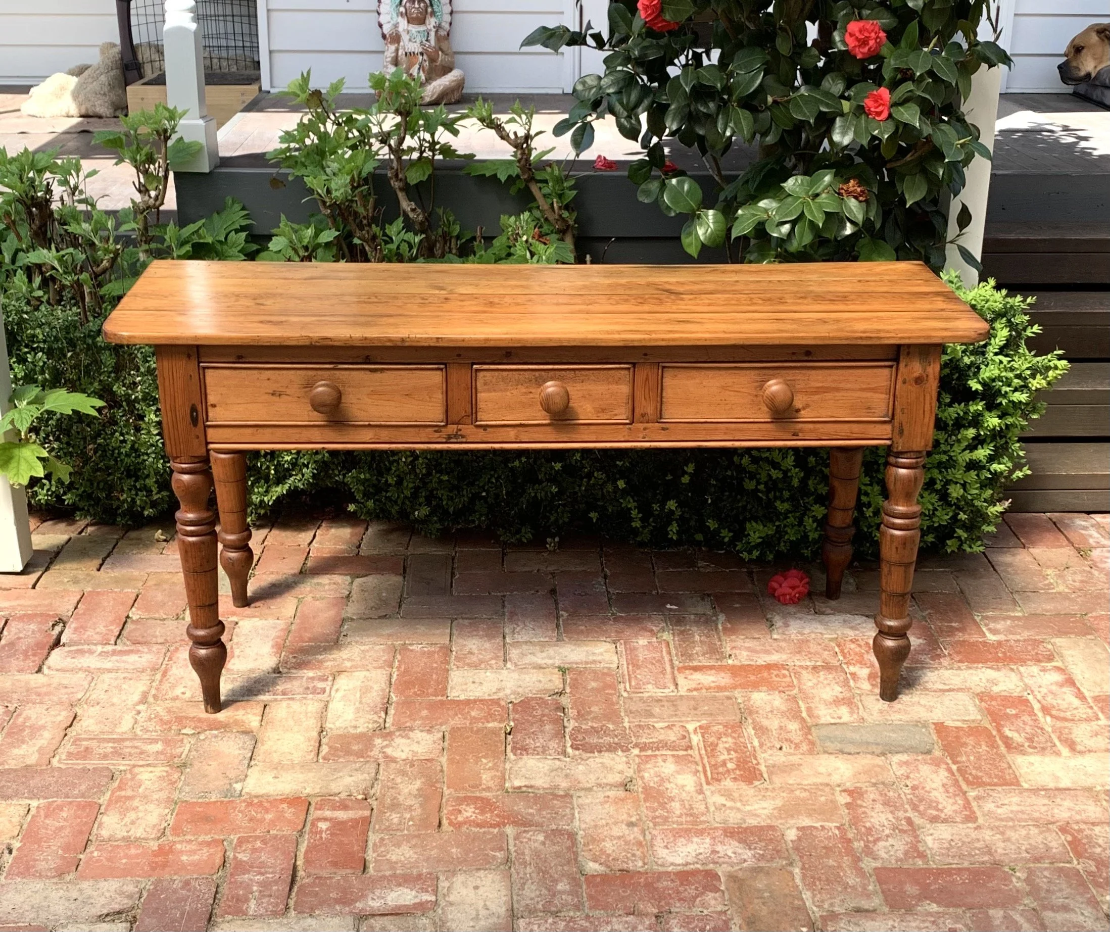 front view of victorian country pine console table