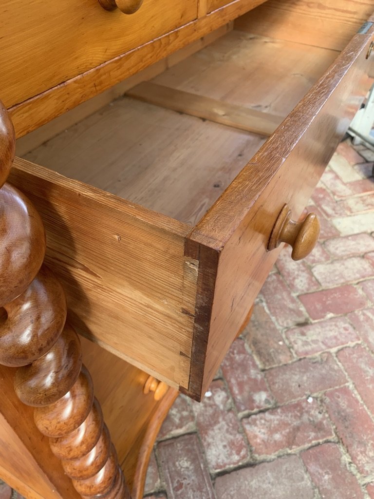 Hand-cut dovetail drawer construction Baltic pine lining Australian Colonial Huon pine chest