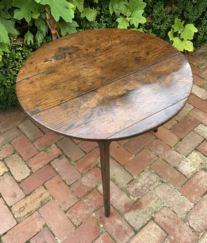 Georgian provincial oak cricket table c.1780 angled overhead view aged surface