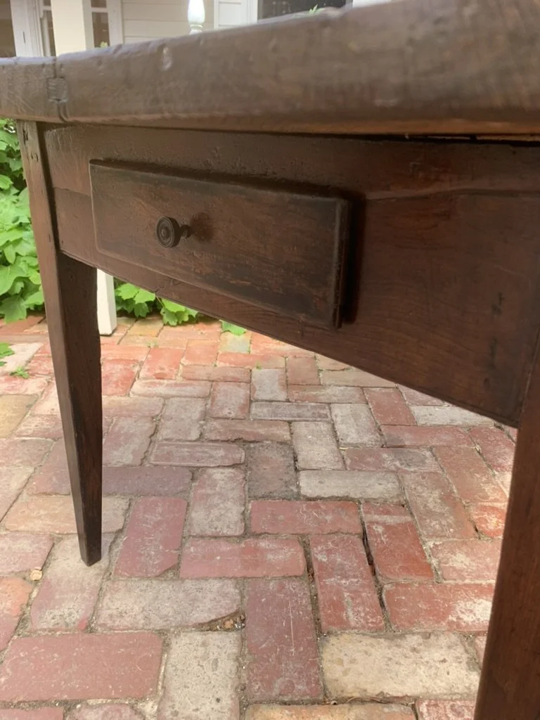 Antique Table Frieze Drawer with brass pull, French Provincial Fruitwood Farmhouse Table, 19th Century