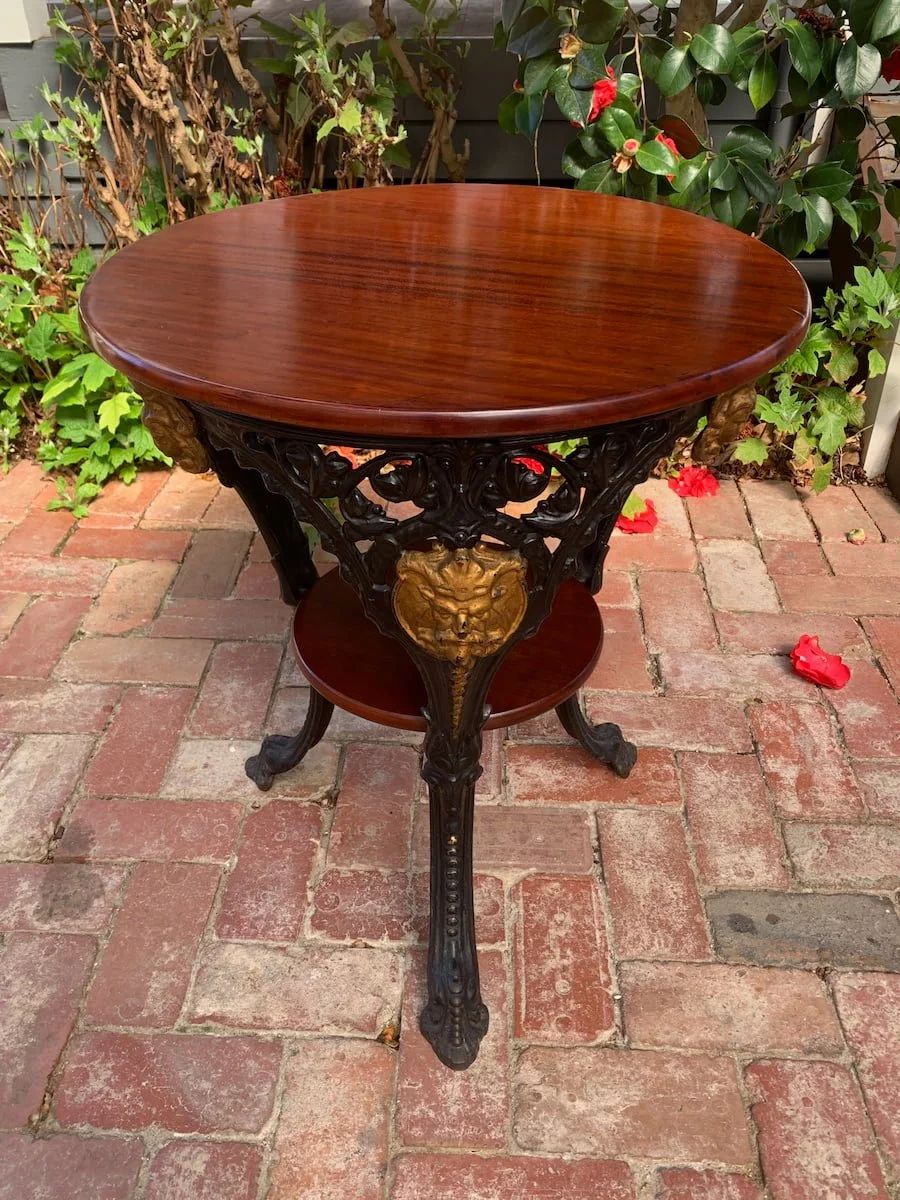 English Cast Iron and Mahogany Pub Table, Circa 1920