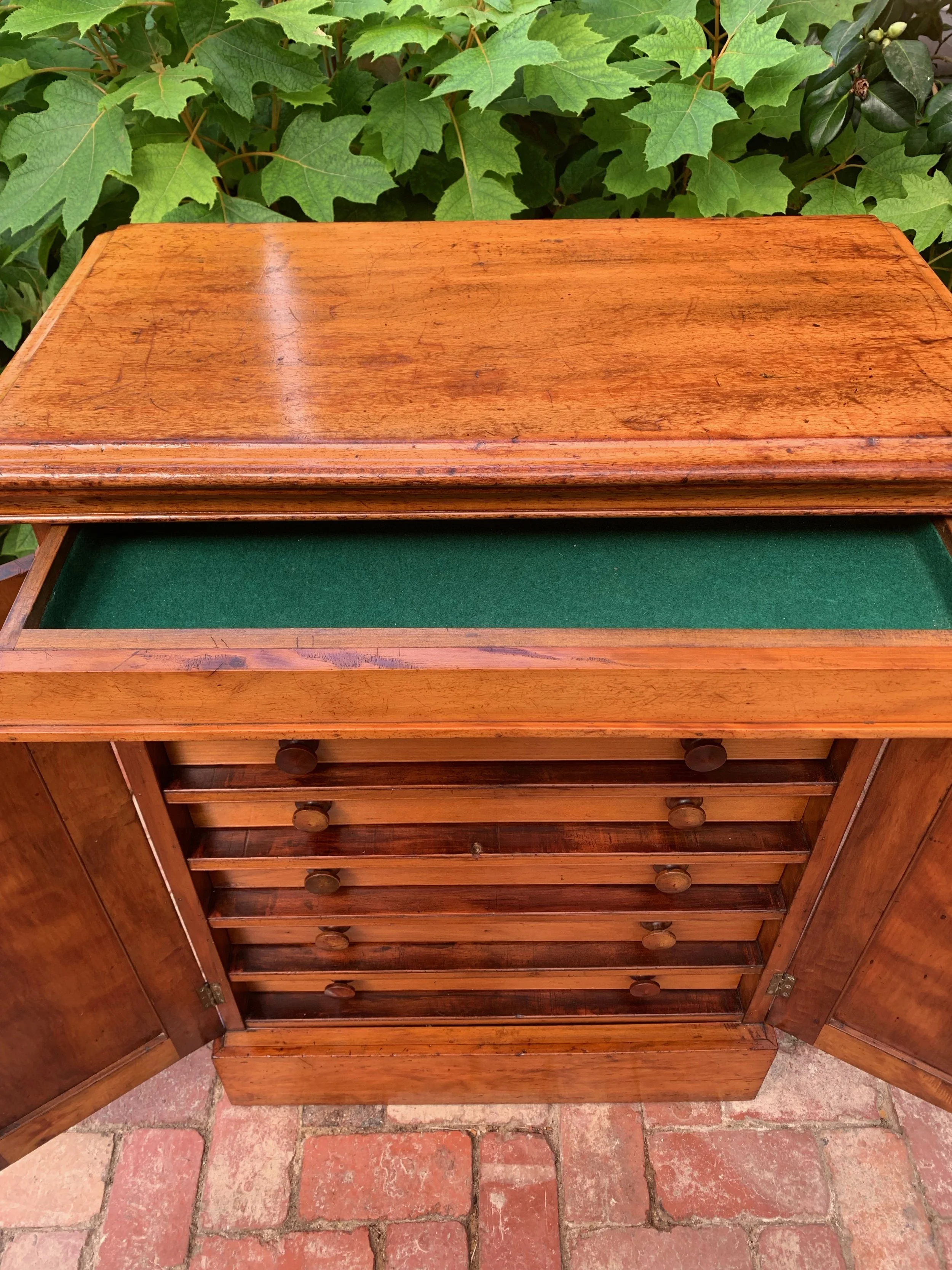19th century collector's cabinet with concealed drawer open
